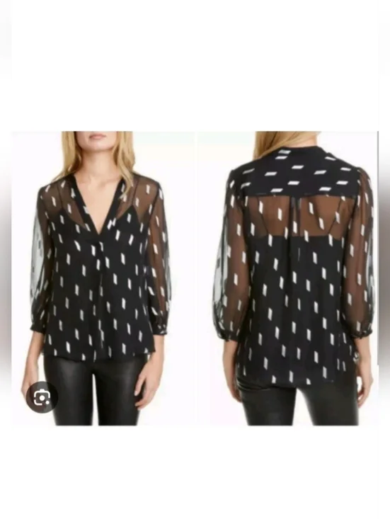 ALICE + OLIVIA SHEILA SHEER BLOUSE BLACK TOP SIZE XS - Picture 1 of 11